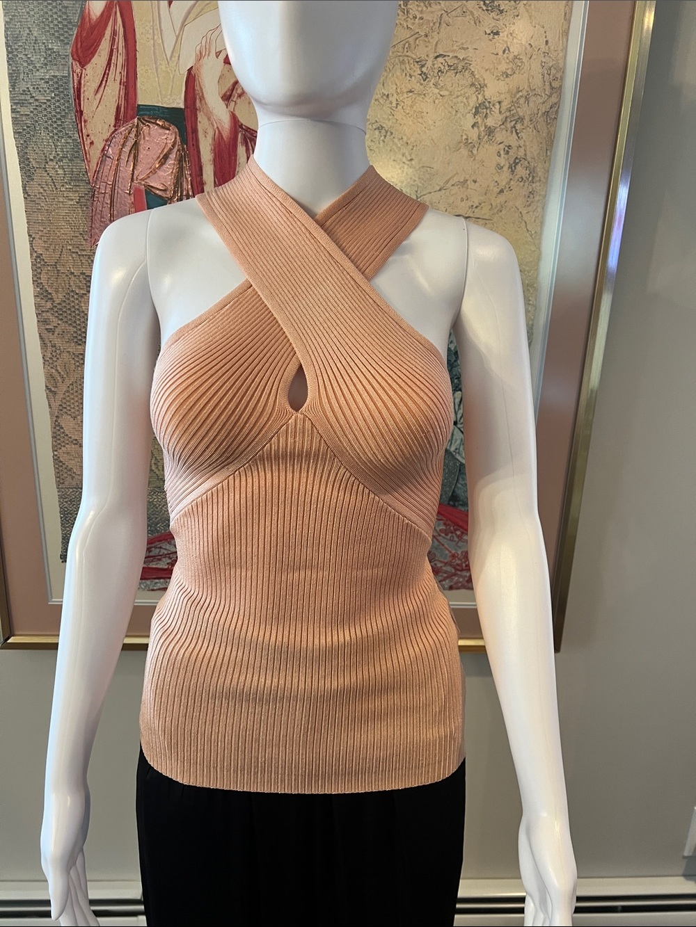 Reiss Blush-Peach Crisscross Rib Halter Tank